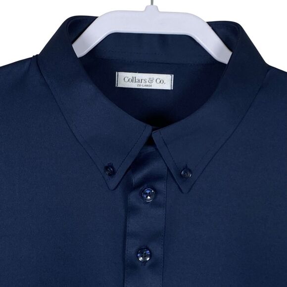 Collars & Co Polo Shirt Mens 2XL Navy Blue Dress Collar Button Down Oxford NEW